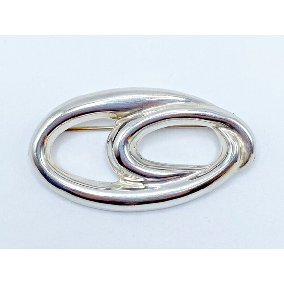 Vintage Solid Sterling Silver 925 Abstract Modernist Oval Swirl Brooch Pin 14.6g - Picture 1 of 6